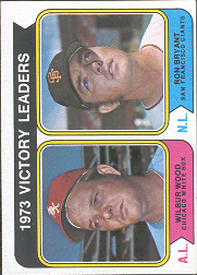 1974 Topps Baseball Cards      205     Wilbur Wood/Ron Bryant LL